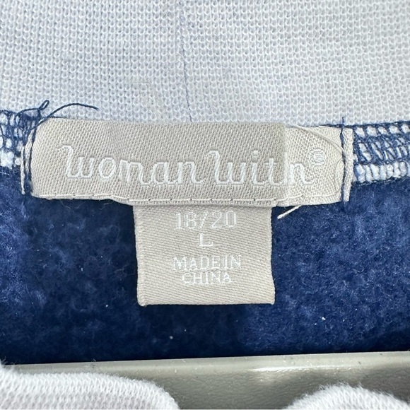 Woman Within Navy Blue Floral Embroidered Double Collar Crewneck Sweater Size 18 - Picture 2 of 5